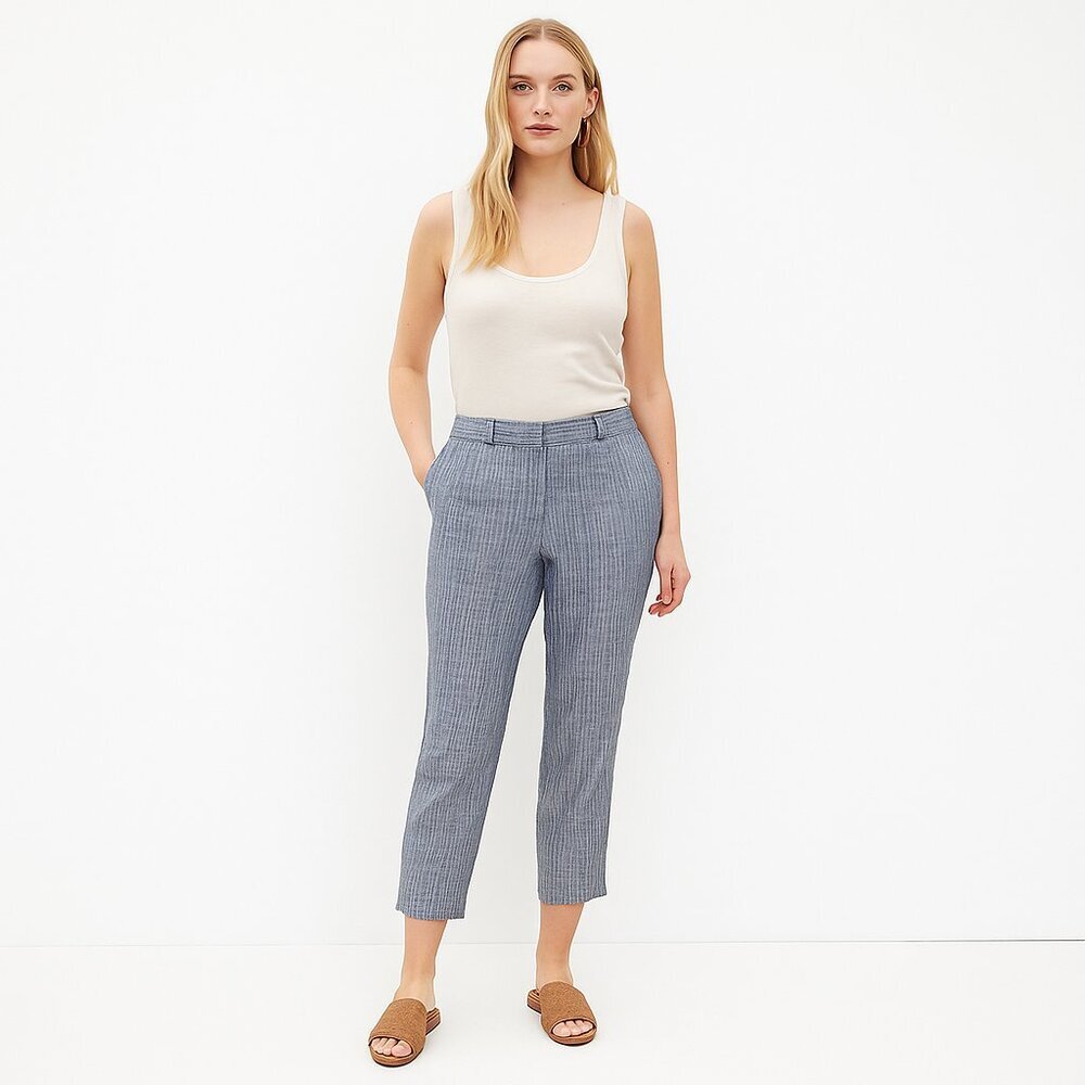 2/$30 Banana Republic Stripe Linen Blend Hampton Fit Capri Mid Rise Slate #A1427